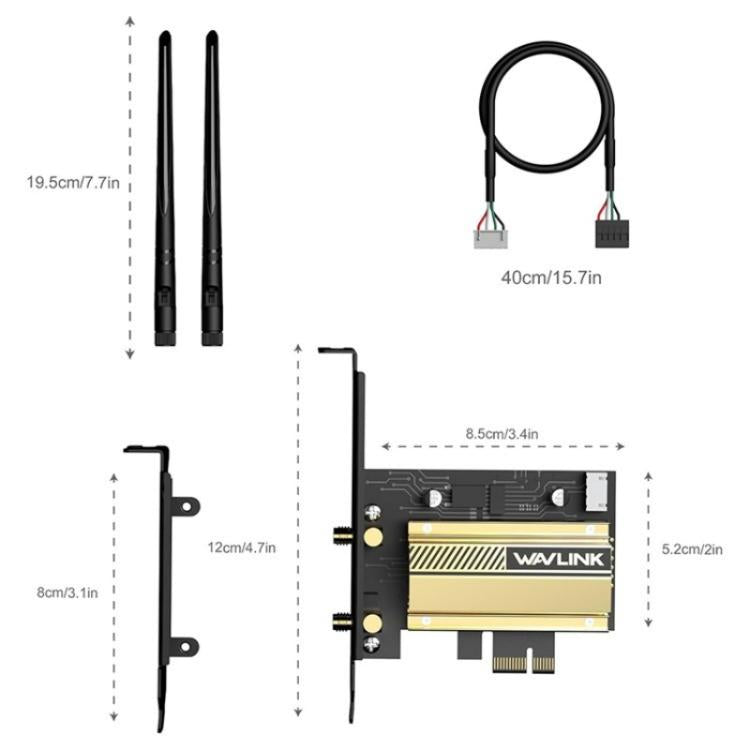 WAVLINK WN675X3-C WiFi 6E Pcie WiFi Network Card Adapter Triple Band AX210 AX5400, WN675X3-C WAVLINK WN675X3-C WiFi 6E Pcie WiFi Network Card Adapter Triple Band AX210 AX5400, WN675X3-C